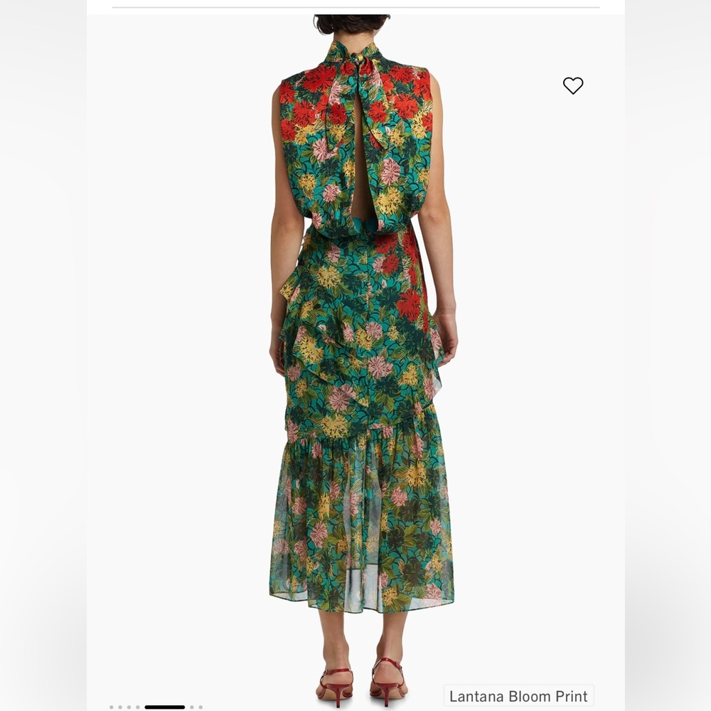 Saloni Fleur Ruffle Floral Silk Midi Dress Size 6 - Picture 2 of 7